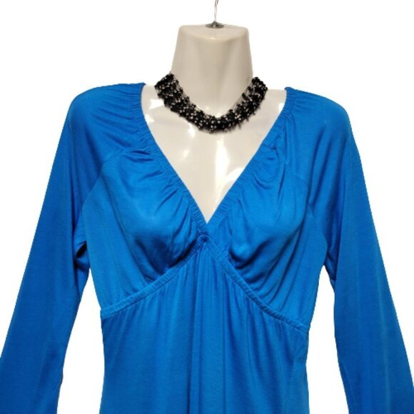 Zenana Outfitters Blue Long Sleeve Rayon V Neck Tunic Top Size L - Picture 2 of 4